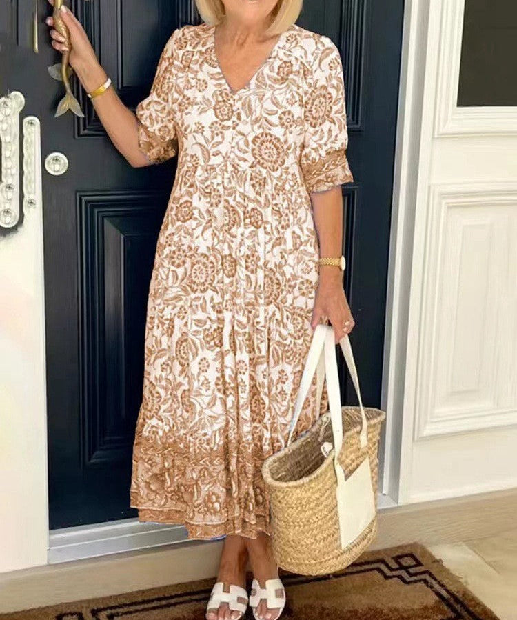 Filipa | Vestido Floral com Decote em V Elegante