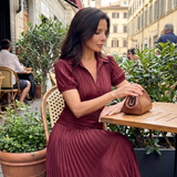 Auria - Vestido midi com cintura plissada e riscas