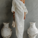 Vestido de Linho Bege Sem Alças