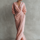 Vestido Maxi de Linho Rosa com Decote em V