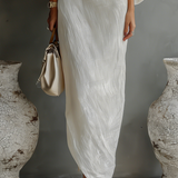 Vestido de Linho Off-White Sem Alças