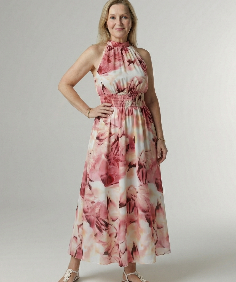 Graça - Vestido Midi com Decote Franzido
