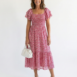 Odette | Vestido Midi Floral com Ombros à Descoberto