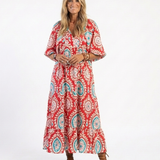Zaria | Vestido Midi de Manga Curta com Decote em V e Estampado Paisley