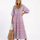 Mireya | Vestido Midi de Manga Longa com Estampa Geométrica