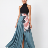 Mónica - Vestido Maxi com Decote Halter Floral