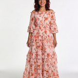 Rosalie | Vestido Maxi Floral com Renda e Ombros à Mostra
