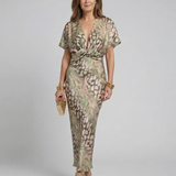 Coralie | Vestido Midi com Decote em V e Cintura Torcida