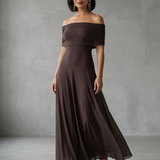 Carolina - Vestido Midi Drapado com Ombro Descoberto