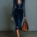 Vestido Midi de Veludo com Decote em V
