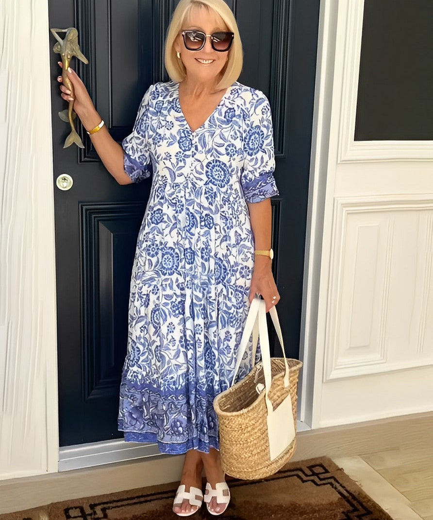 Filipa | Vestido Floral com Decote em V Elegante