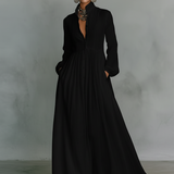 Vestido Maxi de Linho com Patchwork e Gola Alta