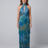 Anastácia -  Vestido Maxi Sem Mangas com Decote Halter e Recorte