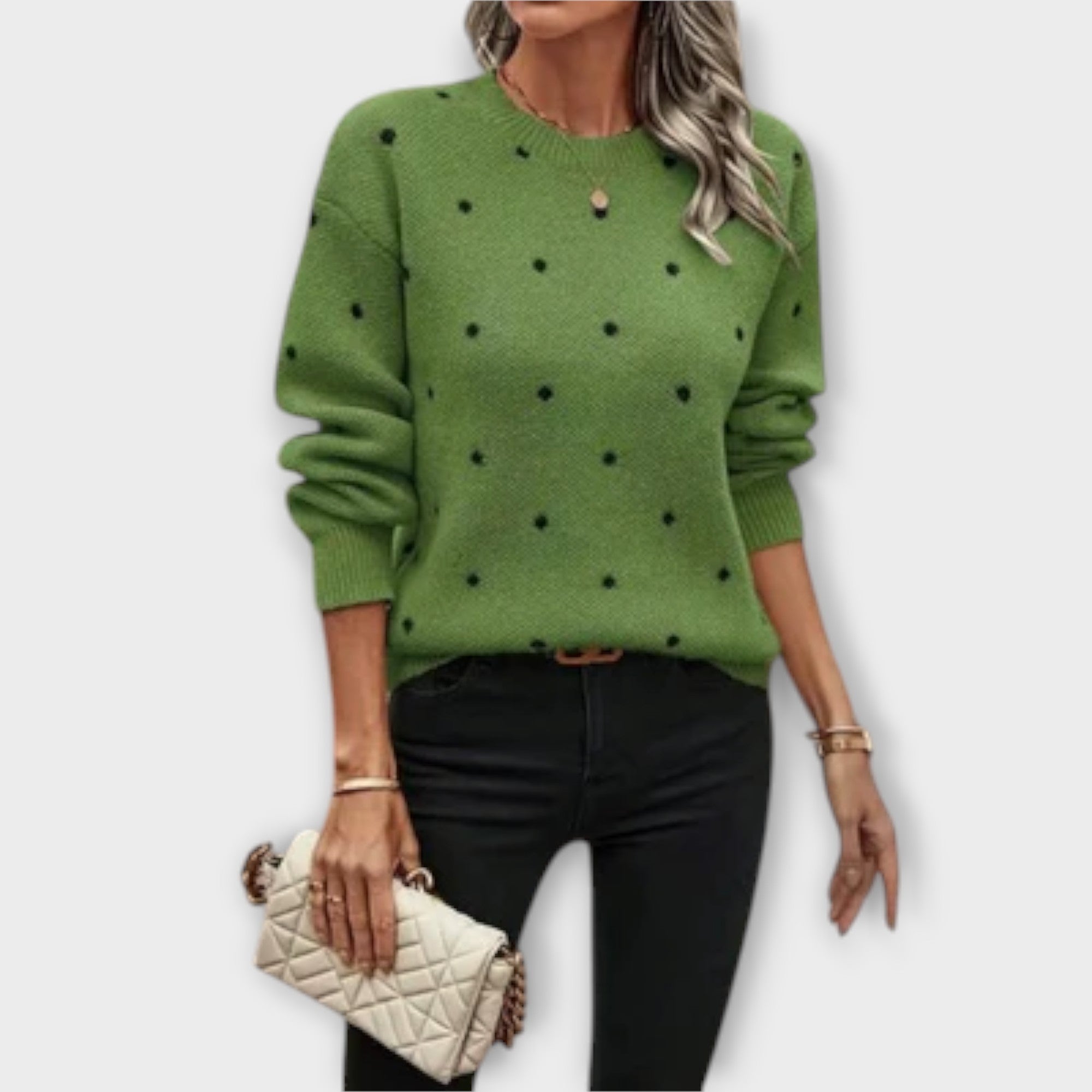 Ava – Sweater de Malha Casual com Mangas Longas e Padrão de Pontos