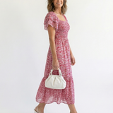 Odette | Vestido Midi Floral com Ombros Descidos