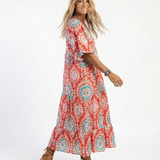 Zaria | Vestido Midi de Manga Curta com Decote em V e Estampado Paisley