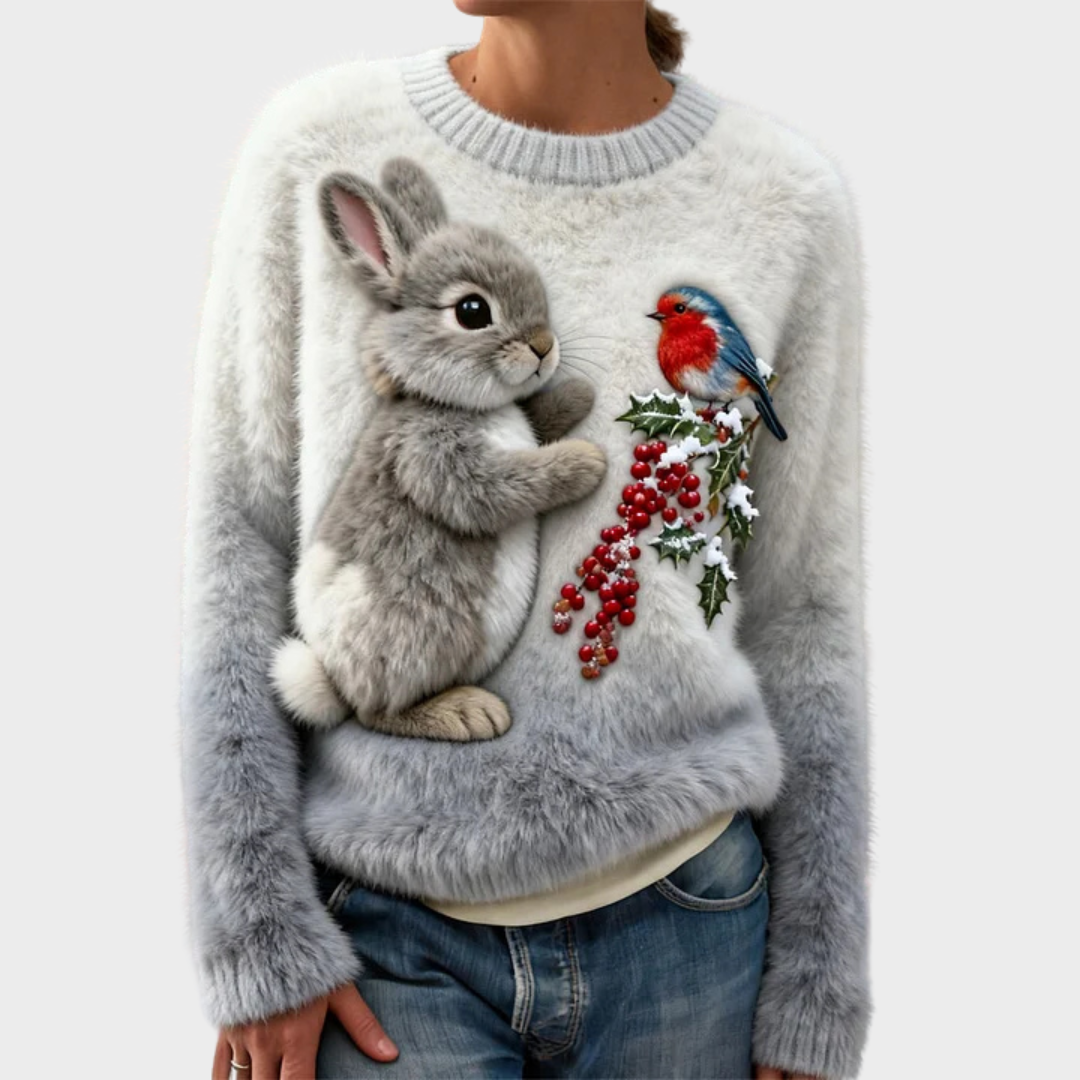 Lucy | Sweater de pelúcia com coelho de Natal