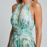 Inês - Vestido Midi com Alças Plissado com Padrão Floral Suave