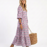 Mireya | Vestido Midi de Manga Longa com Estampado Geométrico