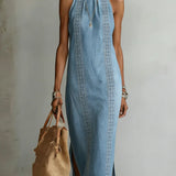 Julia™ | Vestido de denim com rendas retro
