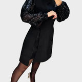 Iwona - Vestido elegante com mangas bufantes brilhantes