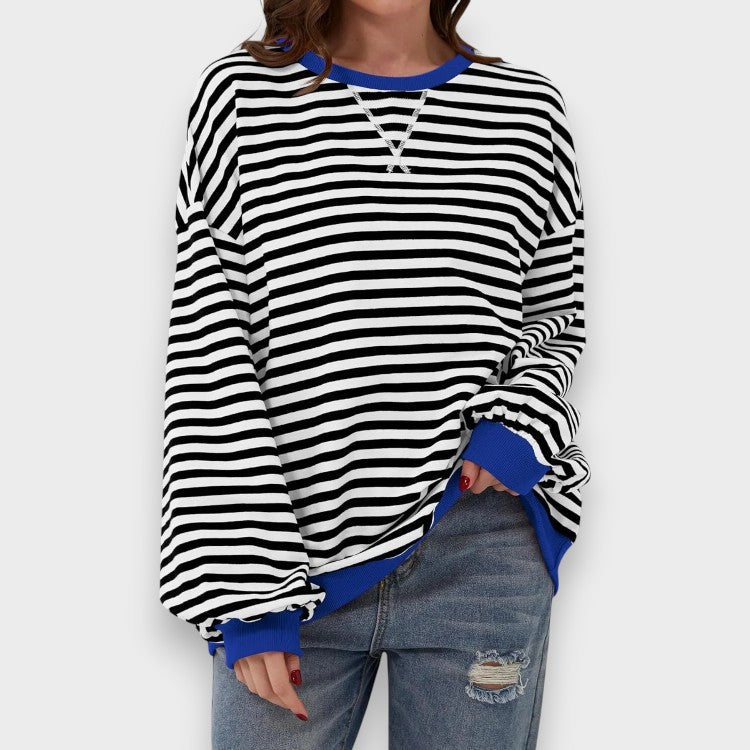 Alma | Sweatshirt Casual de Manga Longa com Decote Redondo e Padrão de Risca