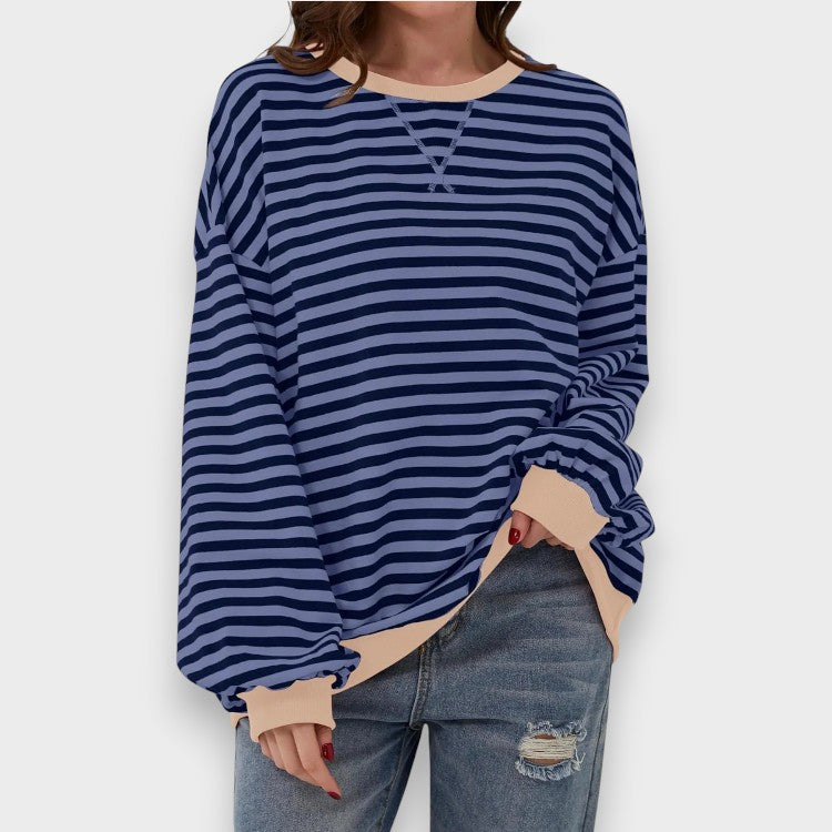 Alma | Sweatshirt Casual de Manga Longa com Decote Redondo e Padrão de Risca