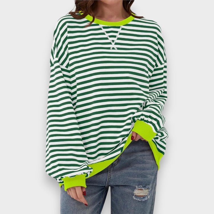 Alma | Sweatshirt Casual de Manga Longa com Decote Redondo e Padrão de Risca