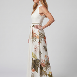 Celeste - Vestido Maxi com Painel Botânico e Decote Halter Drapado