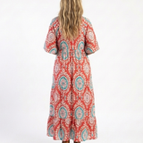 Zaria | Vestido Midi de Manga Curta com Decote em V e Estampado Paisley