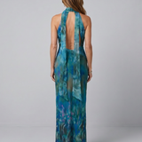 Anastácia -  Vestido Maxi Sem Mangas com Decote Halter e Recorte
