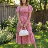 Odette | Vestido Midi Floral com Ombros Descidos