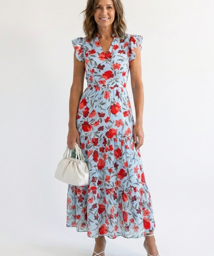Lila | Vestido Midi Floral com Decote em V