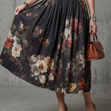 Bea - Vestido Midi Plissado com Gola Alta e Corte Floral