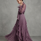 Tatiana - Vestido Maxi com Gola em Laço e Volantes