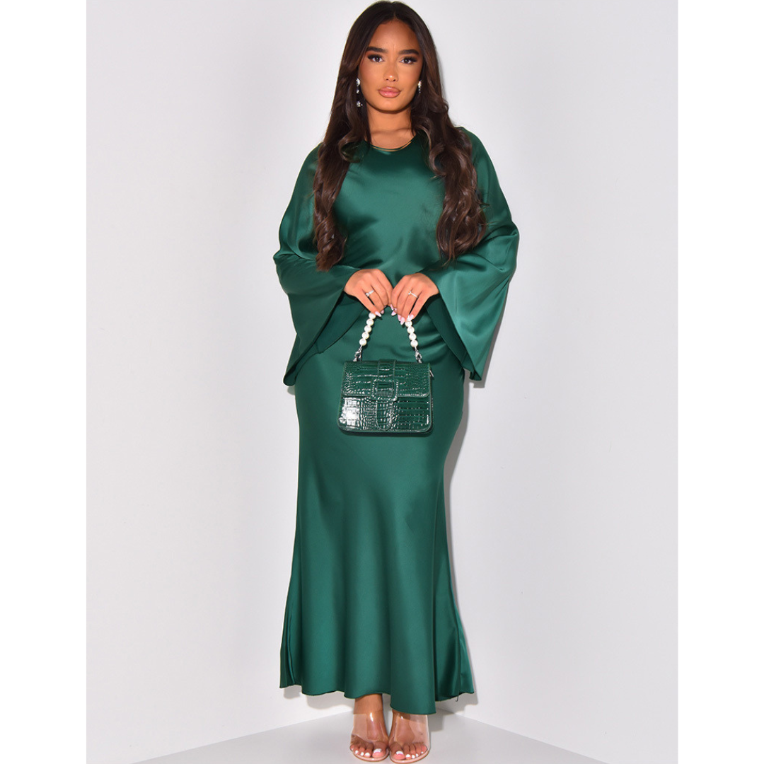 Royal | Vestido Maxi Ajustado de Cetim Elegante com Laço nas Costas
