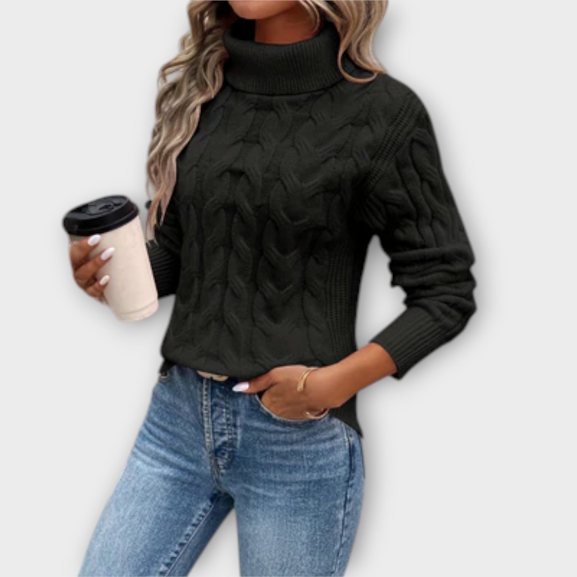 Amelia – Suéter Elegante de Gola Alta em Malha