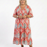 Zaria | Vestido Midi de Manga Curta com Decote em V e Estampado Paisley