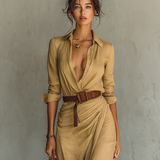 Maxi vestido com colarinho reversível de mangas longas