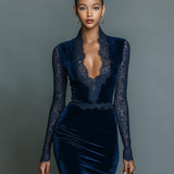 Gabriela - Vestido Midi de Veludo com Decote em V