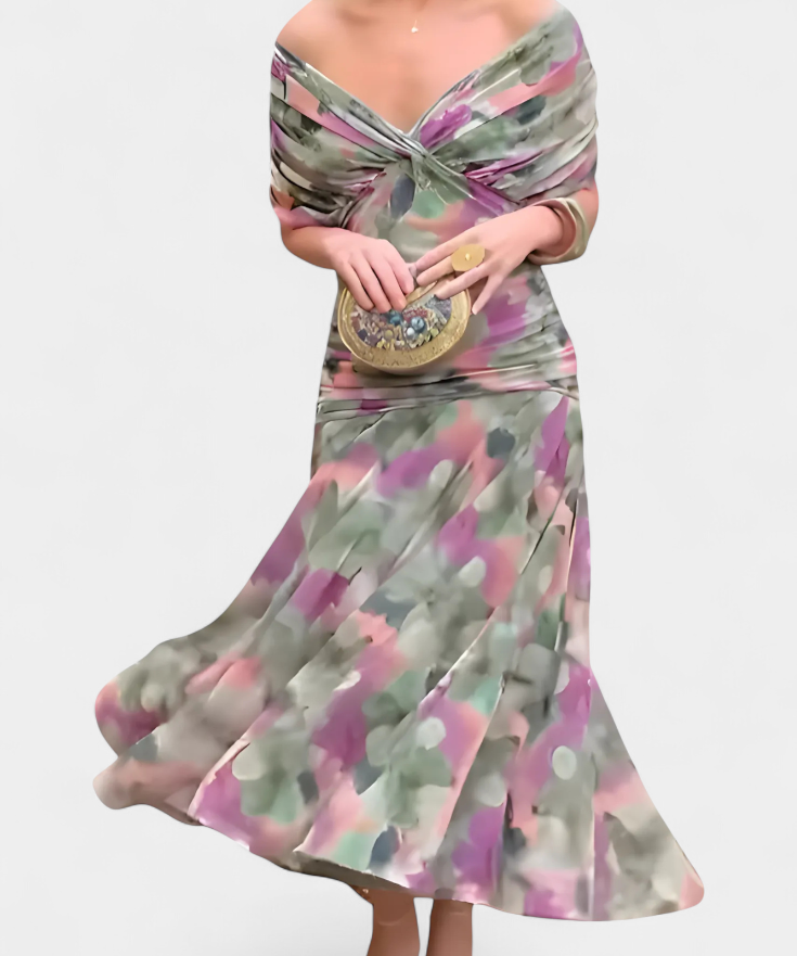 Magda - Vestido longo floral com decote em V