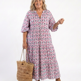 Mireya | Vestido Midi de Manga Longa com Estampa Geométrica
