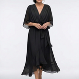 Elysia | Vestido Midi com Decote em V e Cintura Drapada