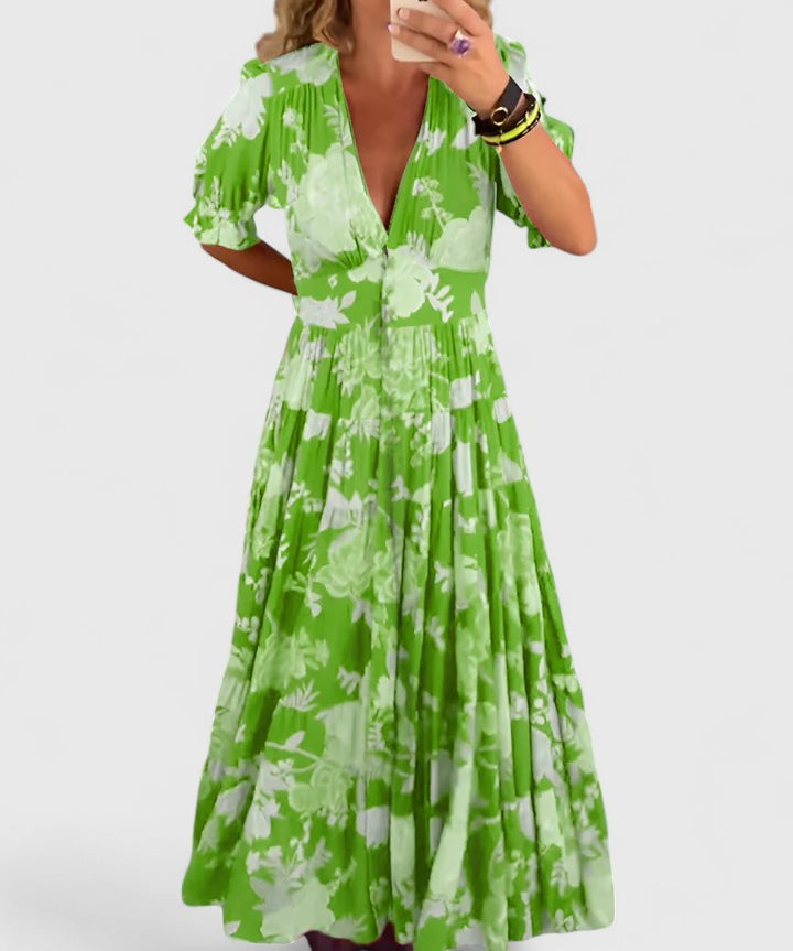 Minelda – Vestido florido com decote em V
