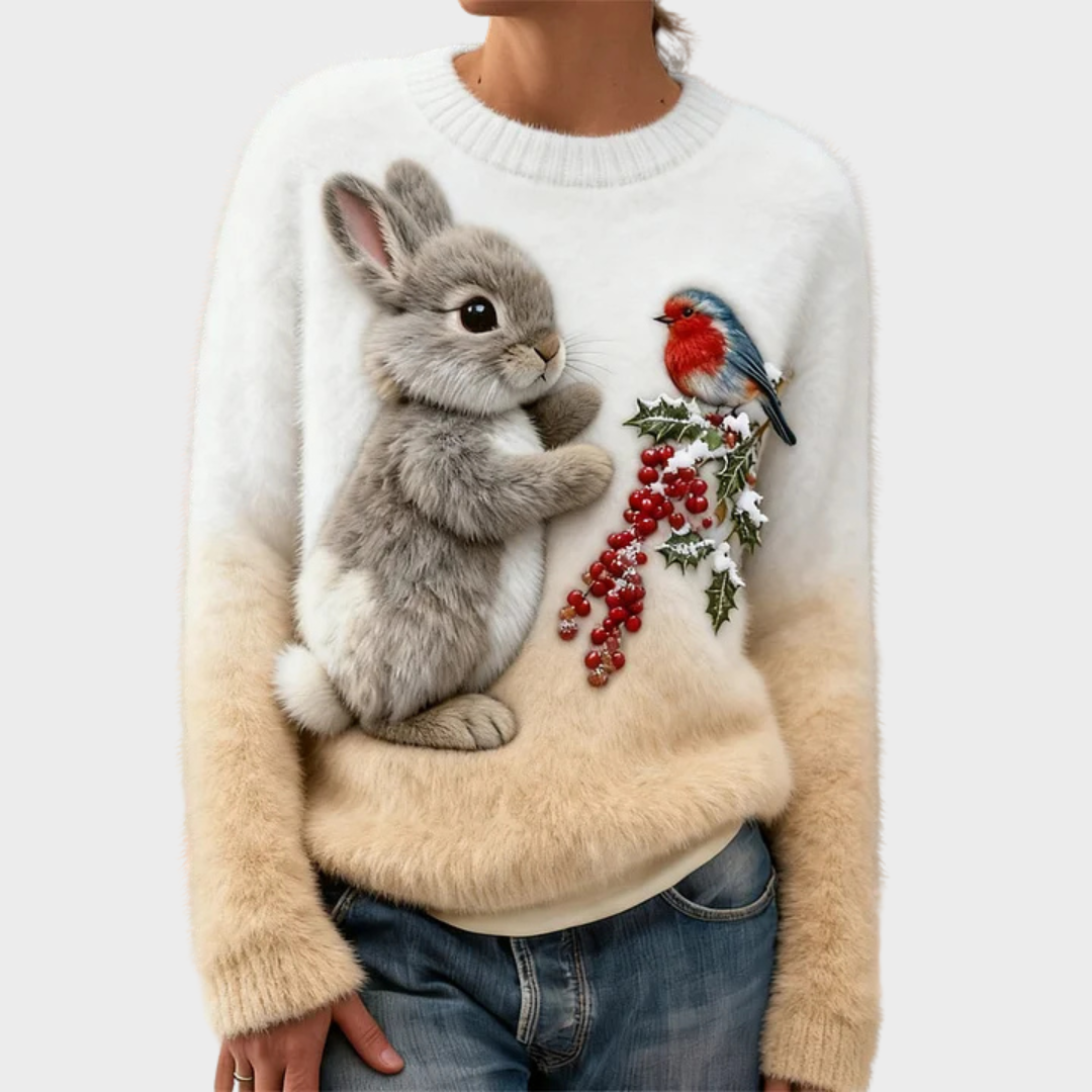 Lucy | Sweater de pelúcia com coelho de Natal