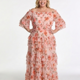 Rosalie | Vestido Maxi Floral com Renda e Ombros à Mostra