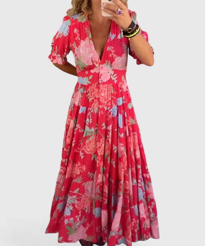 Minelda – Vestido florido com decote em V
