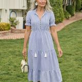 Dakota | Vestido Midi Estriado de Manga Curta
