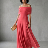 Carolina - Vestido Midi Drapado com Ombro Descoberto