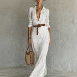 Maxi vestido com colarinho reversível de mangas longas